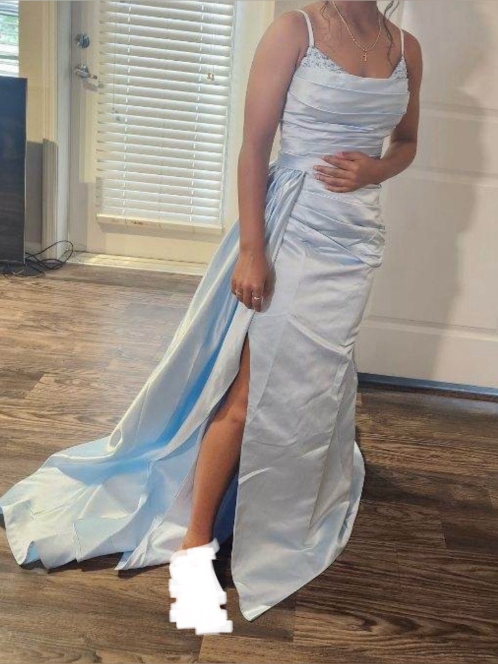 Amazon (6) Satin Ice Blue Floor-length Prom Gown